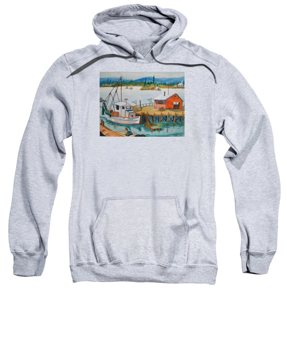 Water Sweatshirt featuring the painting The Harbour by Manjiri Kanvinde