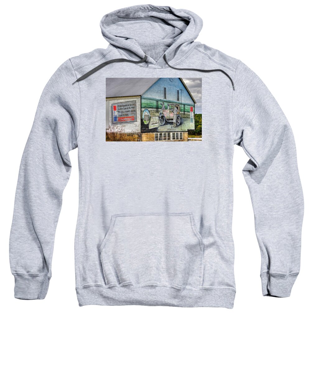 Lincoln Highway Sweatshirt featuring the photograph The Lincoln Highway in Bedford County Pa - Barn Mural at Bison Corral Farm Near Schellsburg No. 2 by Michael Mazaika