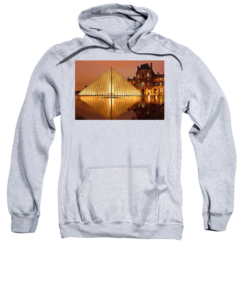 The Louvre Sweatshirt featuring the painting The Louvre by Night by Inspirowl Design