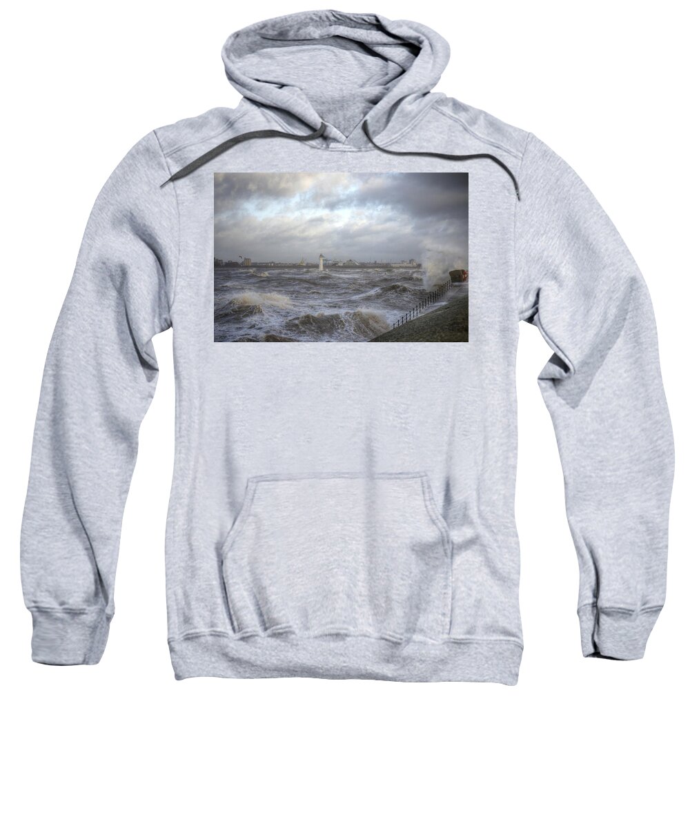 Lighthouse Sweatshirt featuring the photograph The wild Mersey by Spikey Mouse Photography