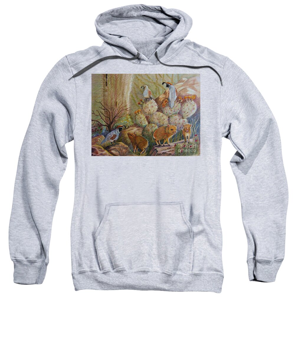 Desert Wildlife Sweatshirt featuring the drawing Three Little Javelinas by Marilyn Smith