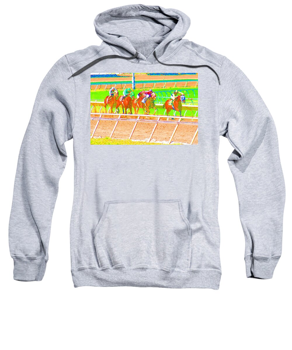 Horse Sweatshirt featuring the photograph To the Finish Line by Cynthia Marcopulos