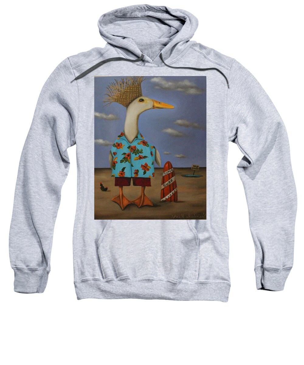 Duck Sweatshirt featuring the painting Tropical Bird? by Leah Saulnier The Painting Maniac