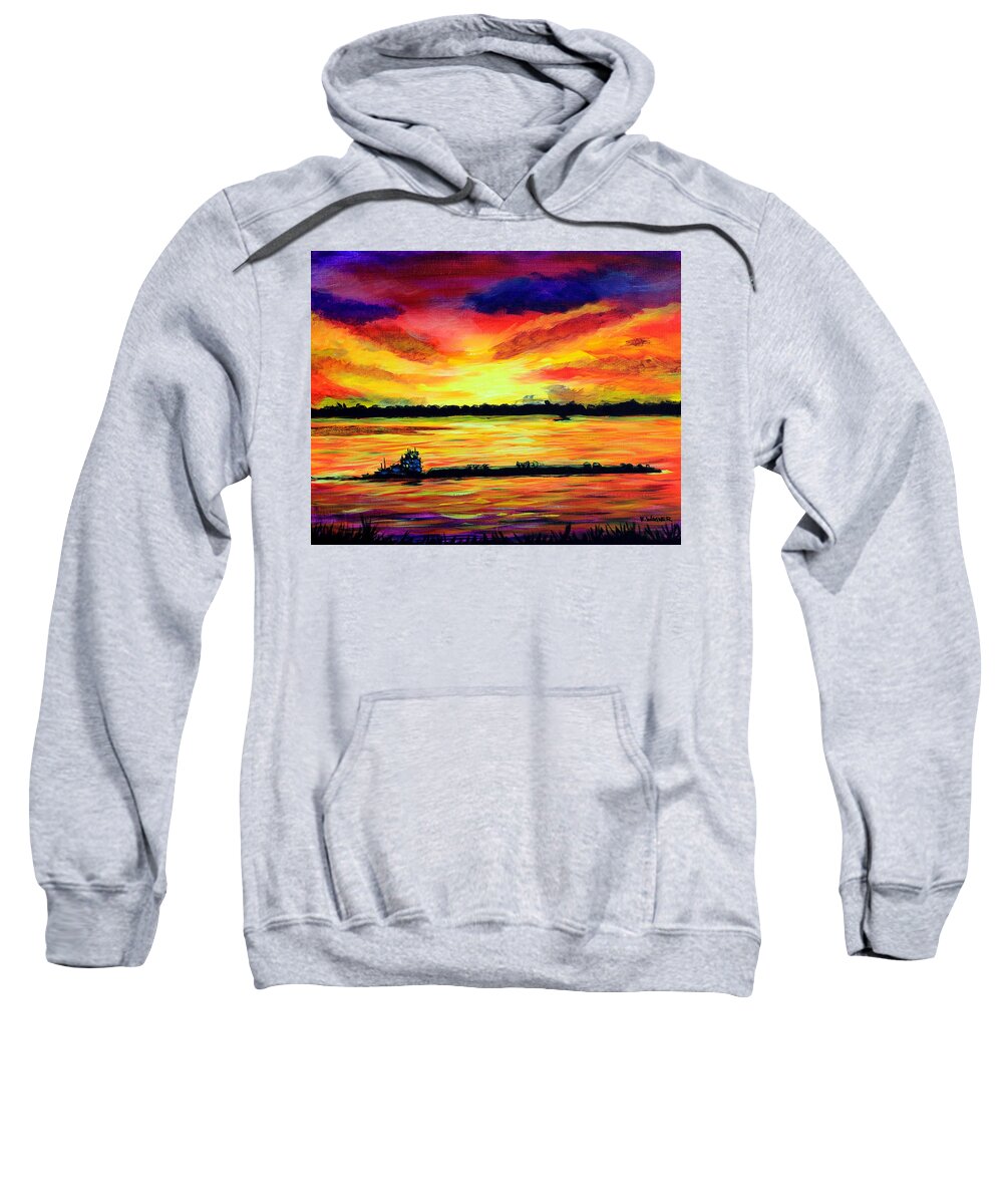Mississippi River Sweatshirt featuring the painting Tugboat On The Mississippi by Karl Wagner