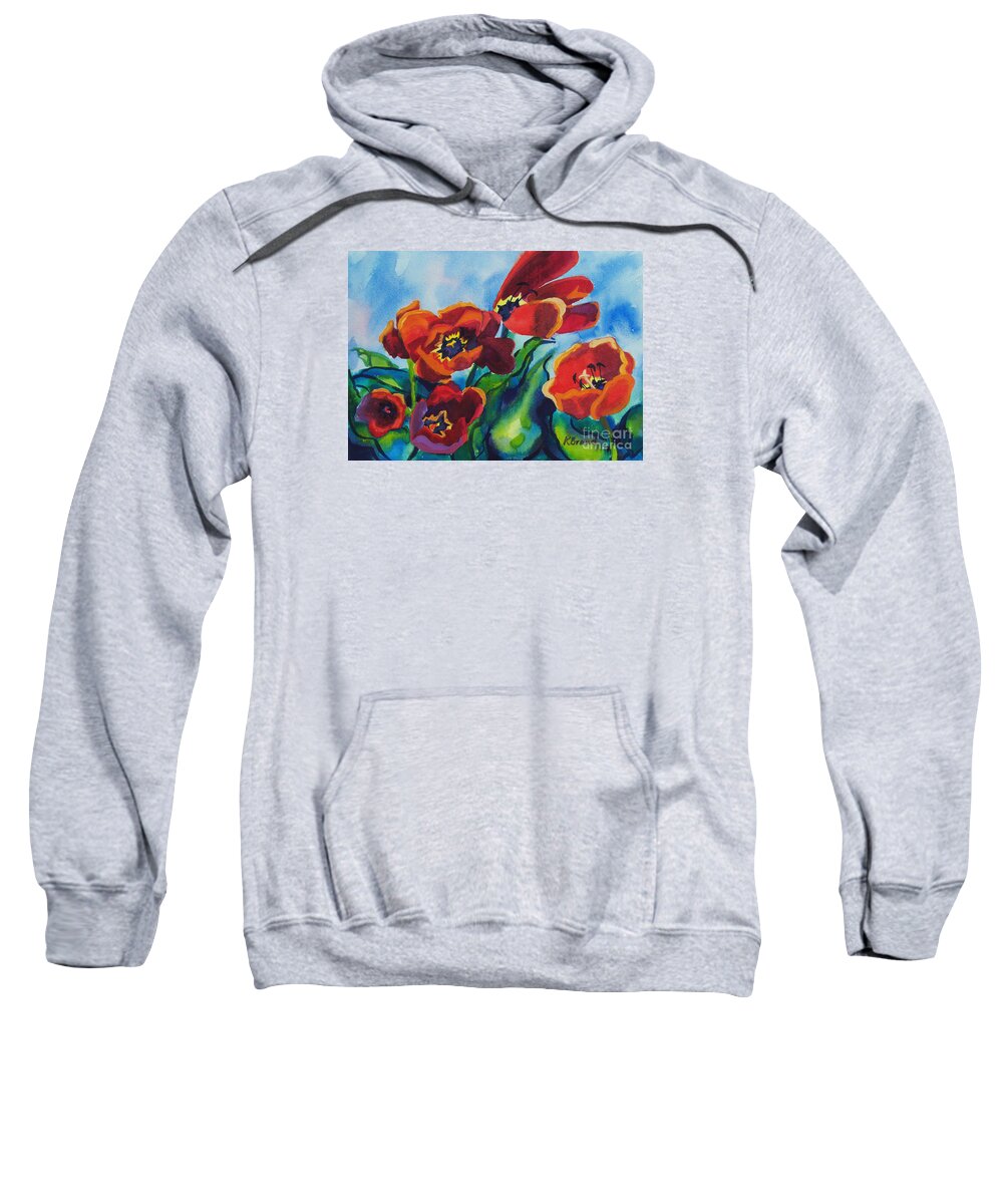 Painting Sweatshirt featuring the painting Tulips Blowing in the Wind by Kathy Braud