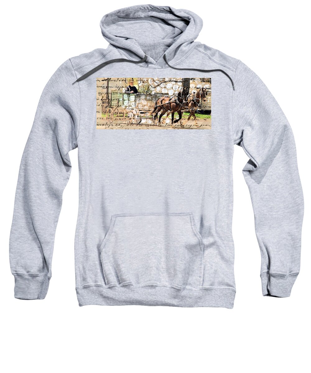 Amish Sweatshirt featuring the digital art Two Horse Wagon by Cassie Peters