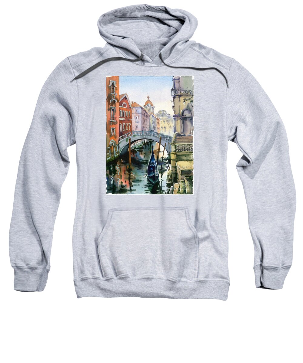 Venetian Canal Sweatshirt featuring the painting Venetian Canal VI by Maria Rabinky