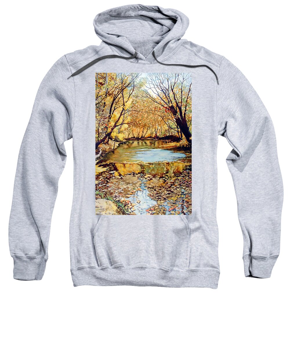 Watercolor Sweatshirt featuring the painting View from the covered bridge by Mick Williams