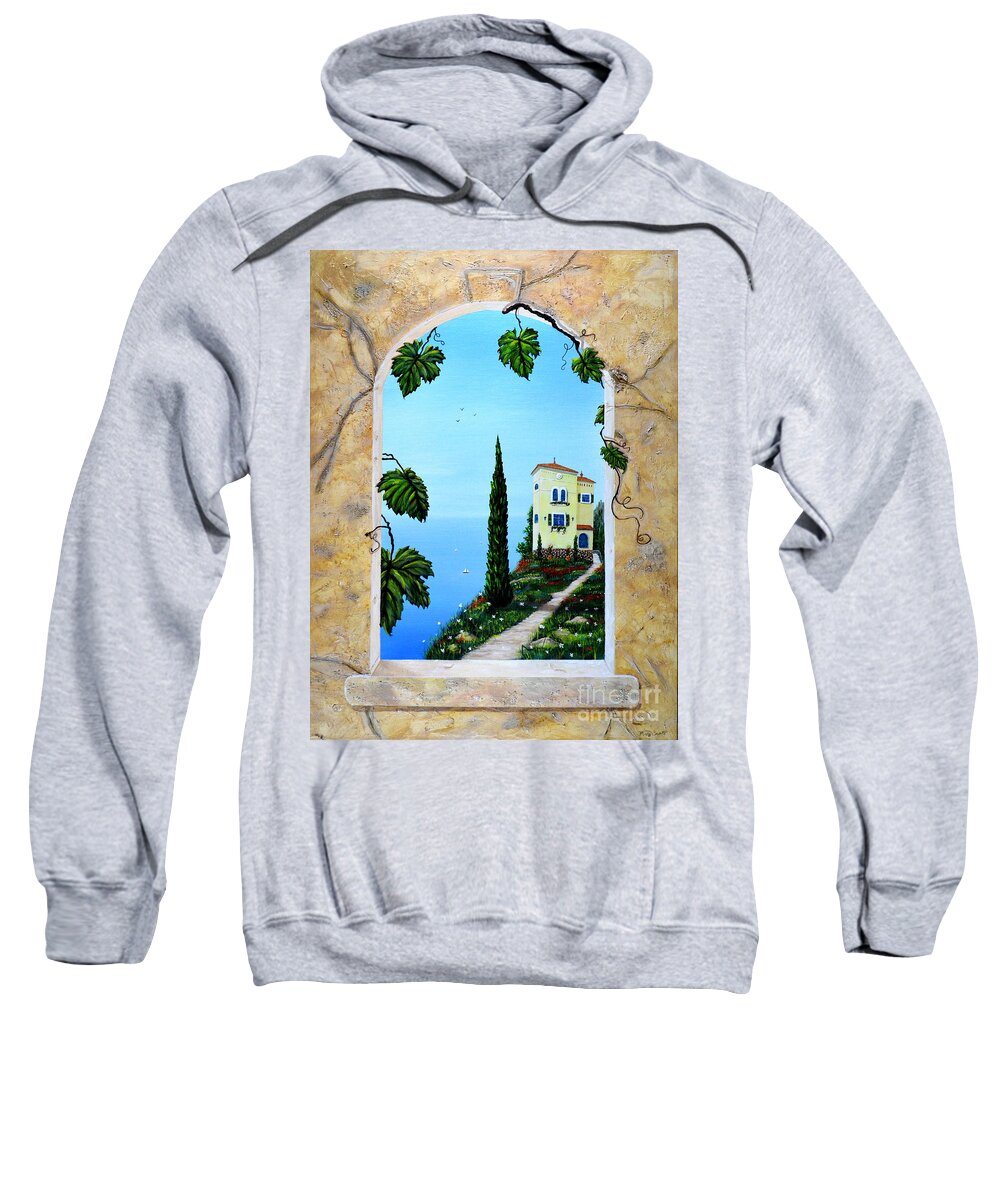 Villa Sweatshirt featuring the painting Villa by the Sea by Mary Scott
