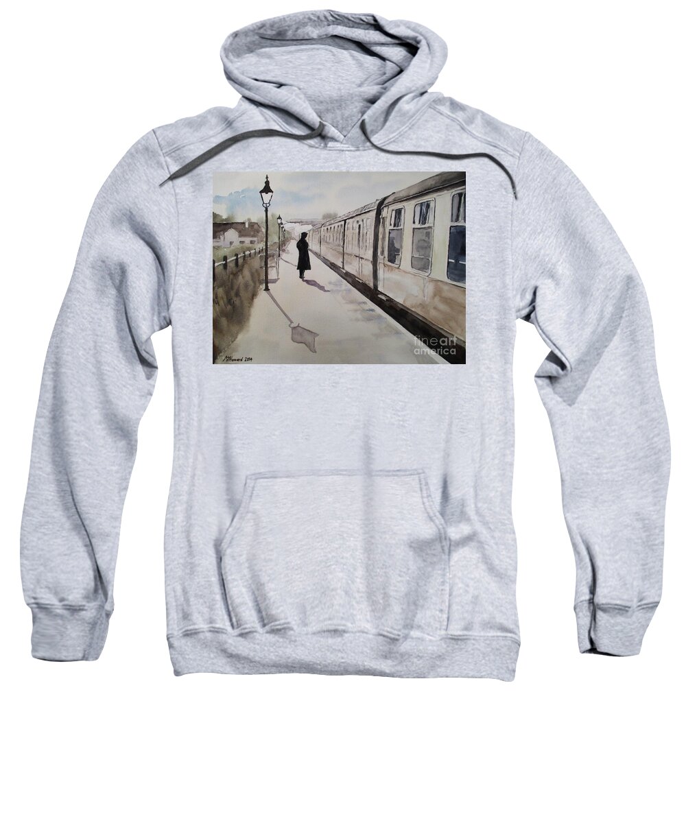 West Somerset Railway Sweatshirt featuring the painting Waiting At Williton by Martin Howard