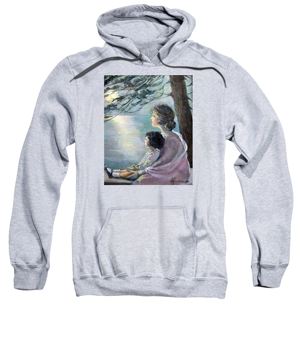 Nature Sweatshirt featuring the painting Watching the Moon by Donna Tucker