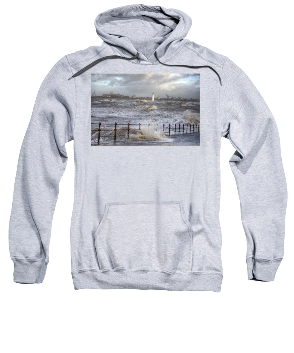 Lighthouse Sweatshirt featuring the photograph Waves On The Slipway by Spikey Mouse Photography