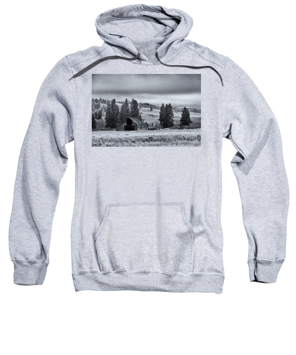Barn Sweatshirt featuring the photograph Weathered Beneath the Storm by Michael Dawson