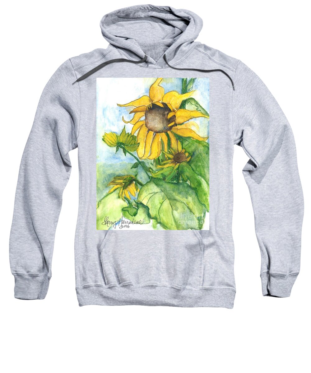Orchards Sweatshirt featuring the painting Wild Sunflowers by Sherry Harradence