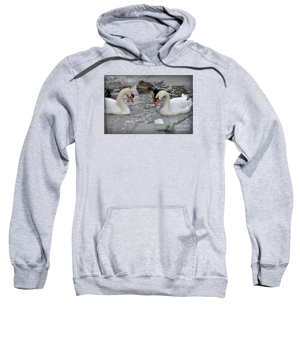 Swan Sweatshirt featuring the photograph Winter Swans by Gary Keesler