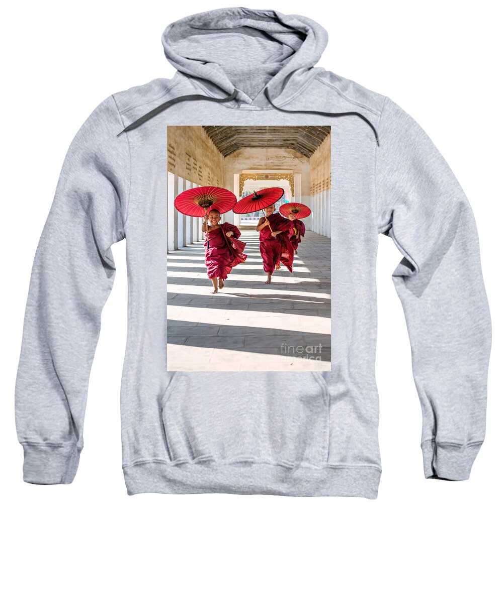 Children Sweatshirt featuring the photograph Young buddhist monks on the run - Myanmar by Matteo Colombo