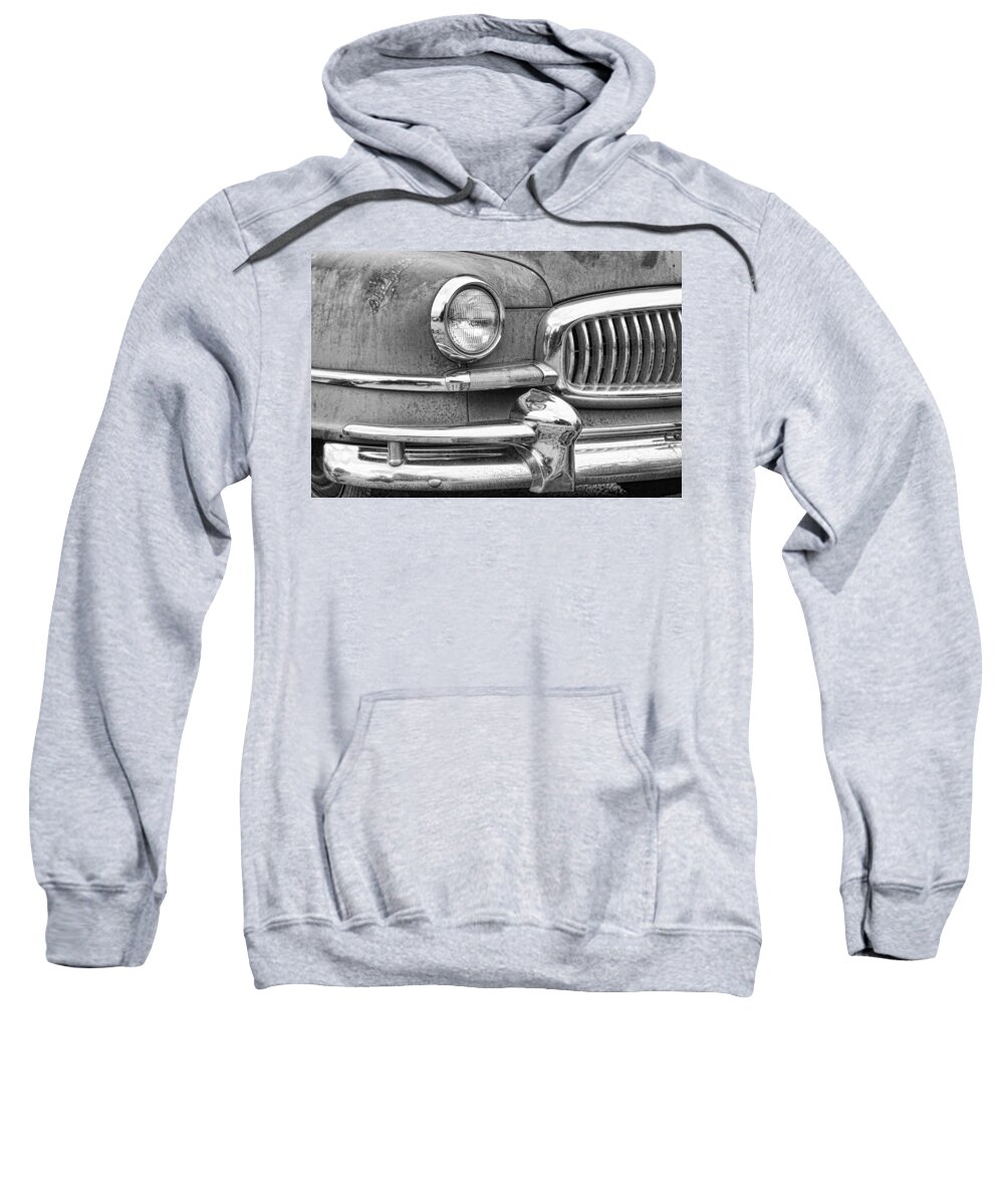 1951 Sweatshirt featuring the photograph 1951 Nash Ambassador Front End Closeup BW by James BO Insogna