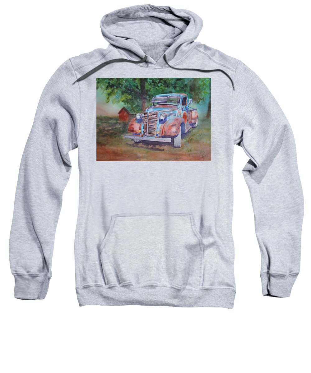 Old Truck Sweatshirt featuring the painting '38 Chevy #38 by Ruth Kamenev