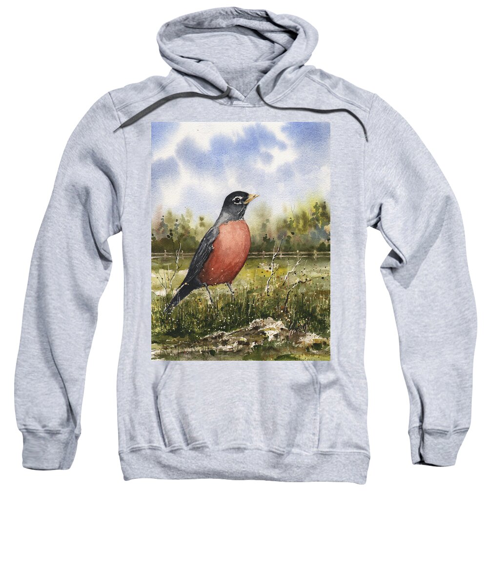 Bird Sweatshirt featuring the painting American Robin by Sam Sidders