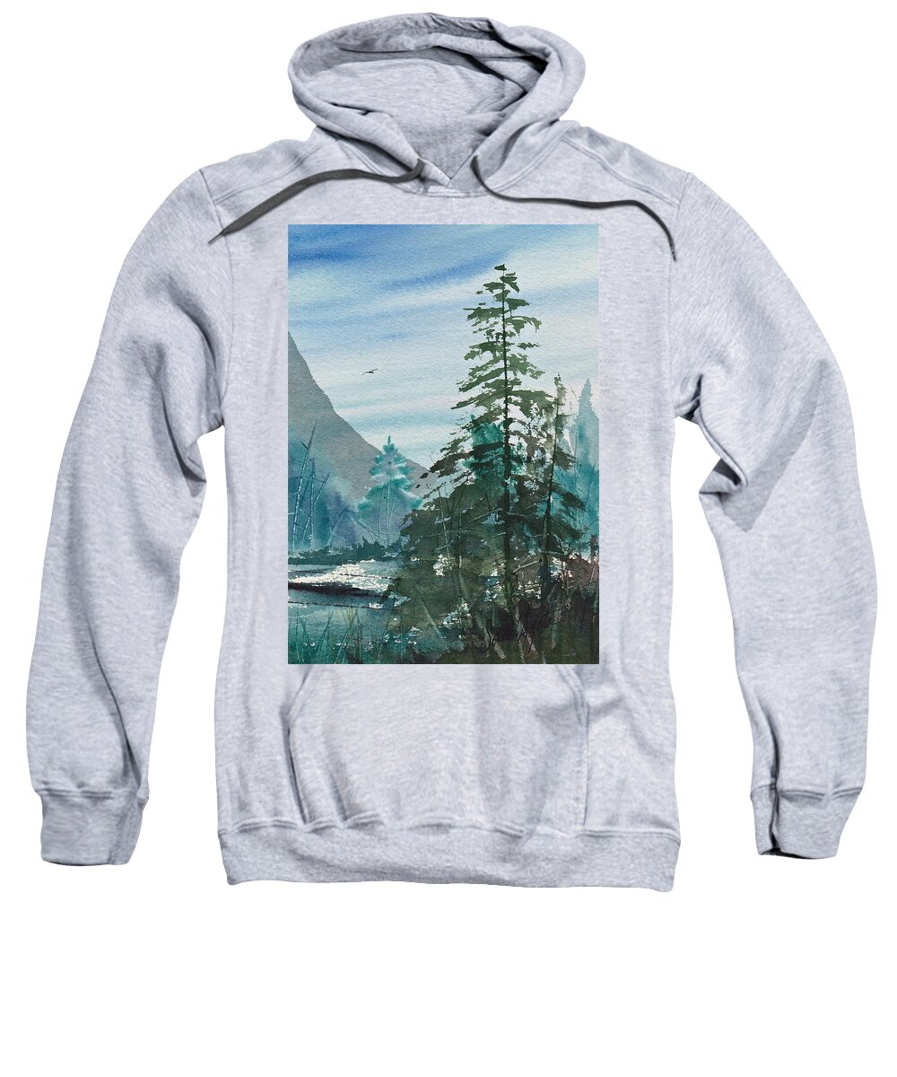Mountains Sweatshirt featuring the painting Blue Green pines by Frank SantAgata