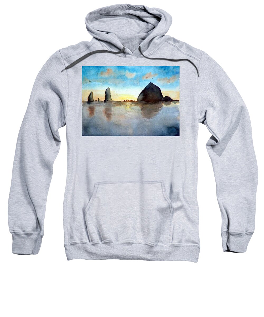 Watercolor Sweatshirt featuring the painting Cannon Beach Sunset by Chriss Pagani