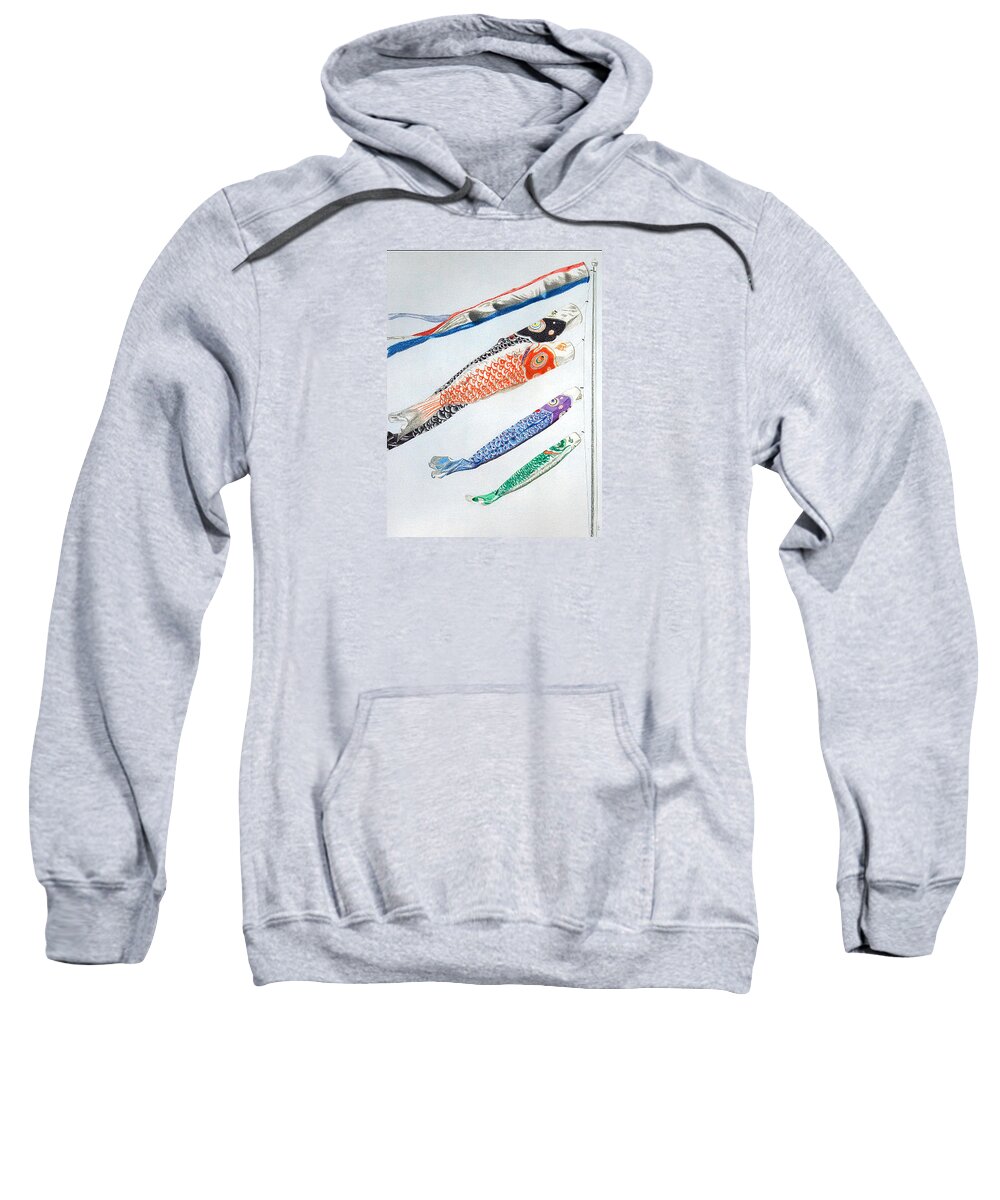 Kites Sweatshirt featuring the drawing Carp Wind Socks by Glenda Zuckerman