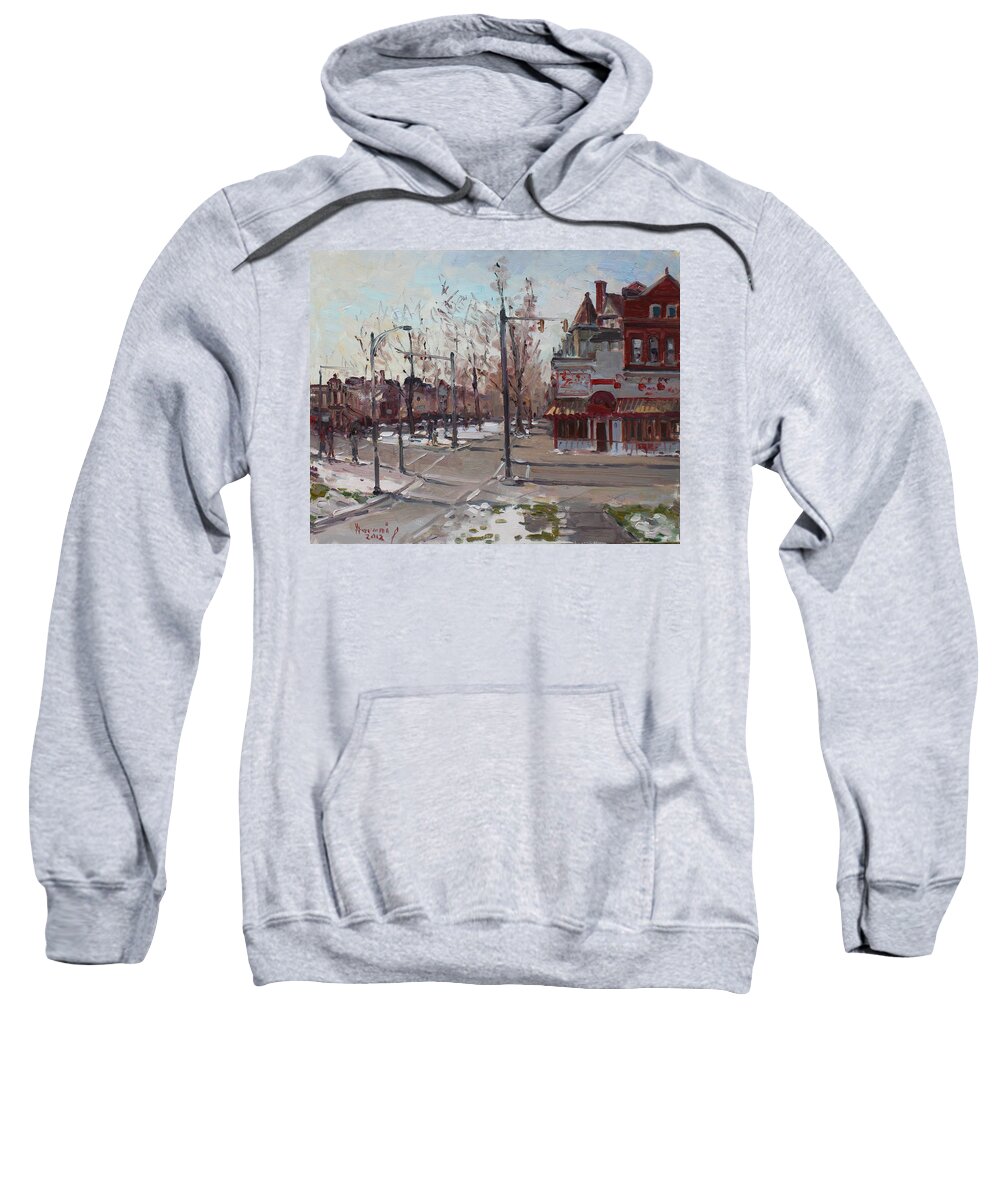 Elmwood Ave Sweatshirt featuring the painting Four Corners at Bidwell Parkway by Ylli Haruni