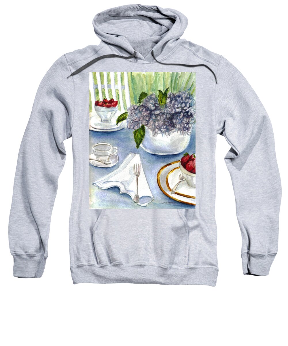 Garden Party Sweatshirt featuring the painting Garden Tea Party by Clara Sue Beym