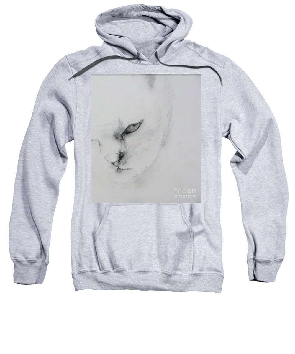 Cat Sweatshirt featuring the drawing Ghost Cat by Rory Siegel