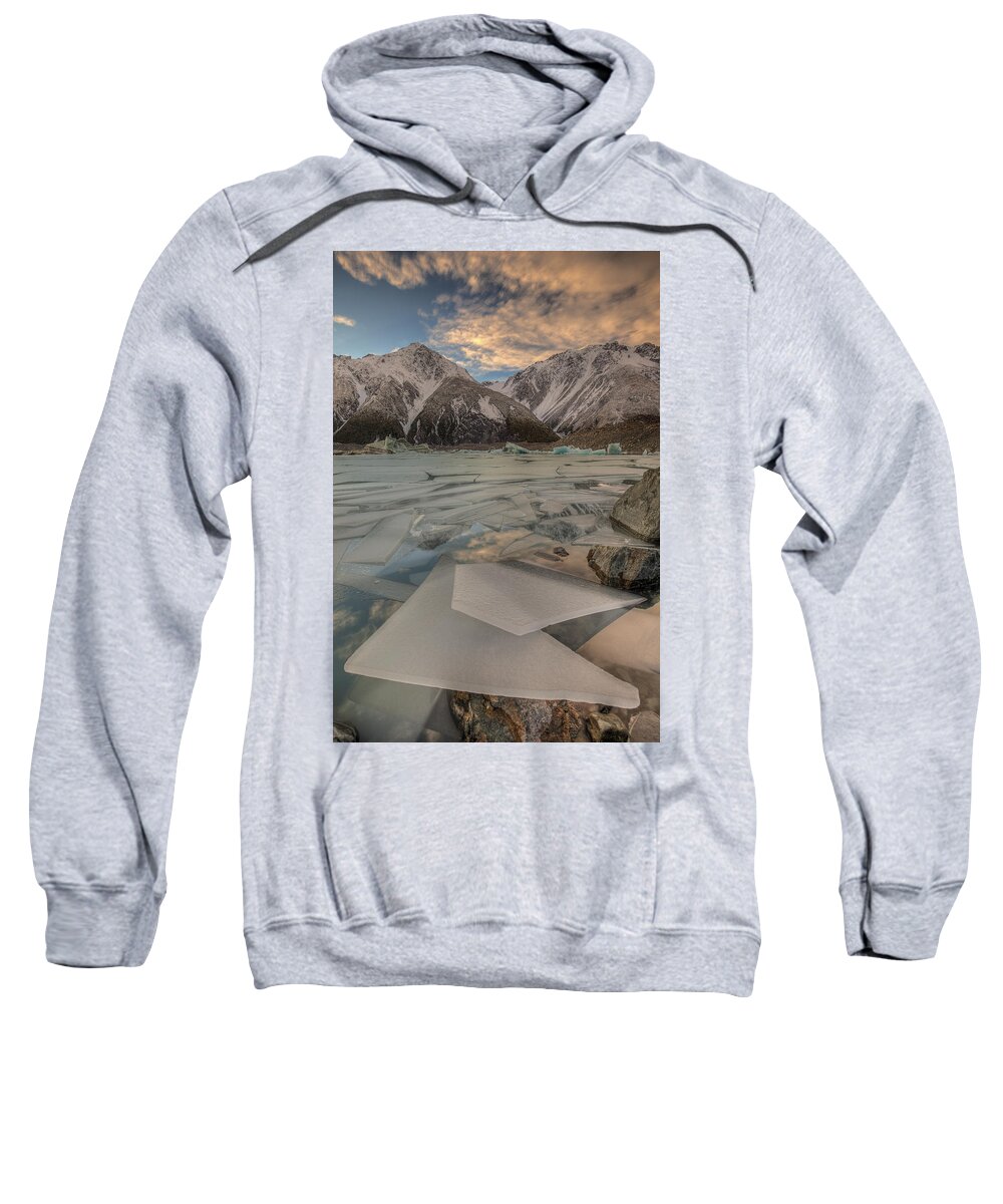 00486227 Sweatshirt featuring the photograph Ice Floes In Lake Tasman Glacier by Colin Monteath