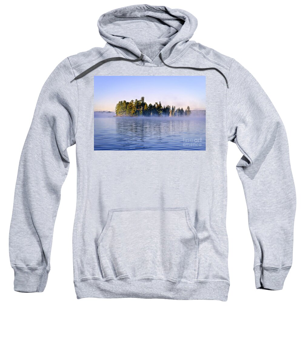 Island Sweatshirt featuring the photograph Lake island at foggy sunrise by Elena Elisseeva
