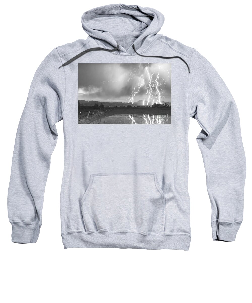 Lightning Sweatshirt featuring the photograph Lightning Striking Longs Peak Foothills 4BW by James BO Insogna