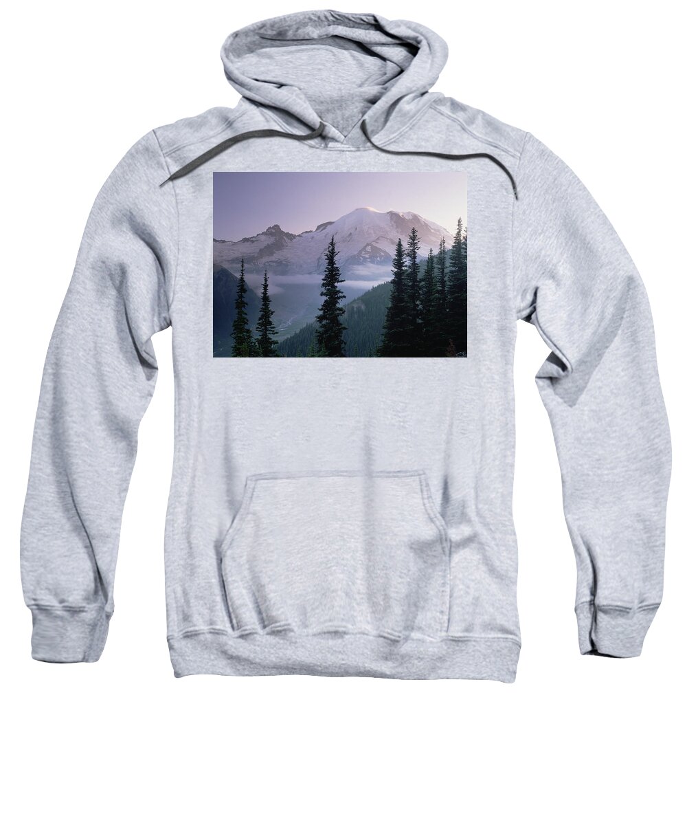 00174583 Sweatshirt featuring the photograph Mt Rainier As Seen At Sunrise Mt by Tim Fitzharris