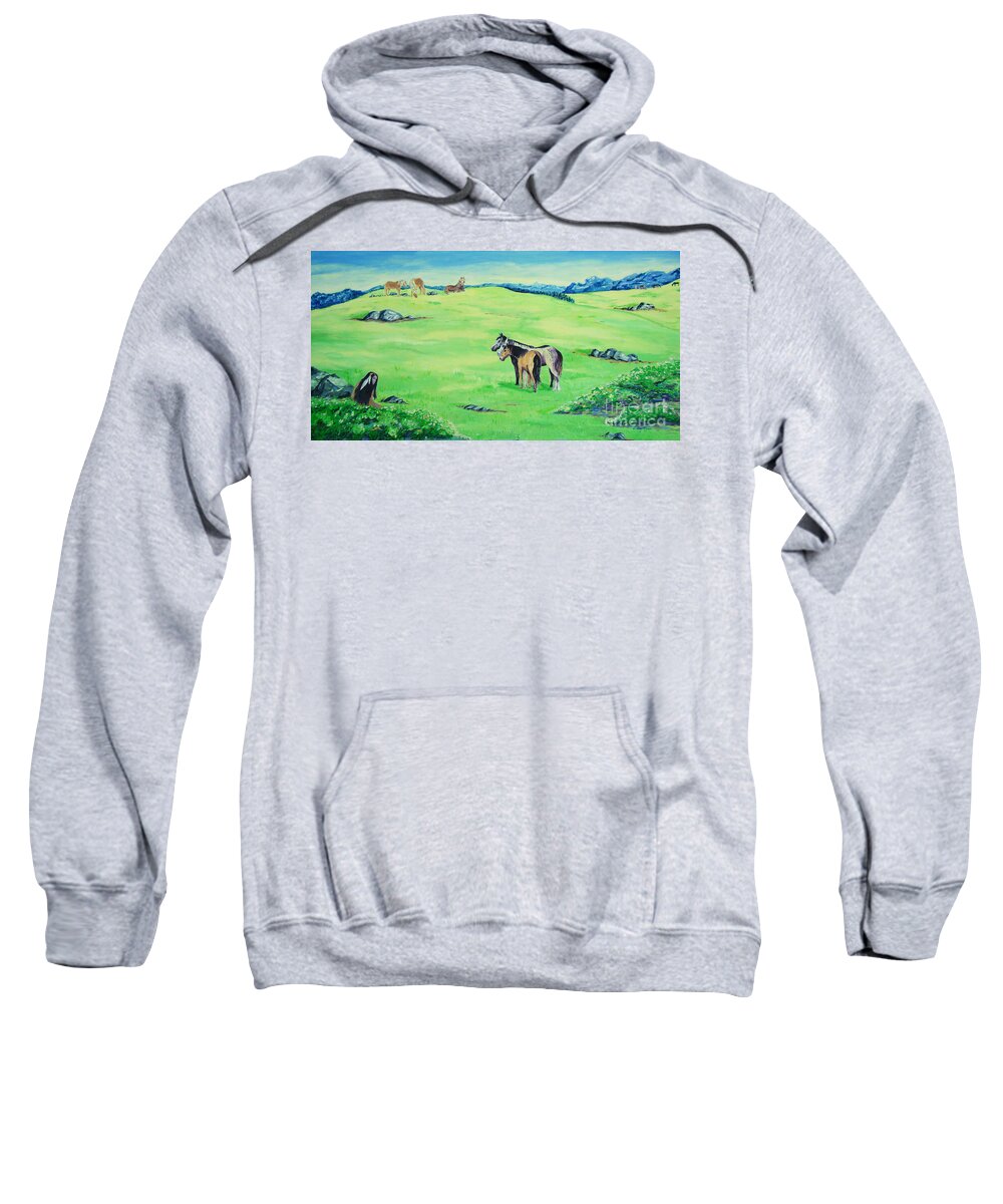 Peace In The Valley Sweatshirt featuring the painting Peace in the Valley by Lisa Rose Musselwhite