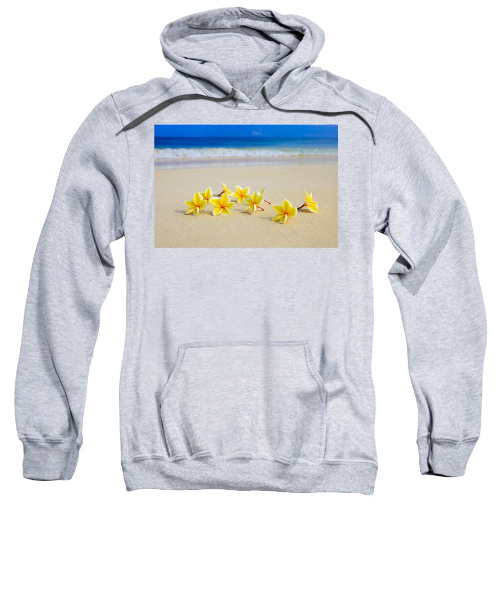 Background Sweatshirt featuring the photograph Plumerias on Beach II by Tomas del Amo