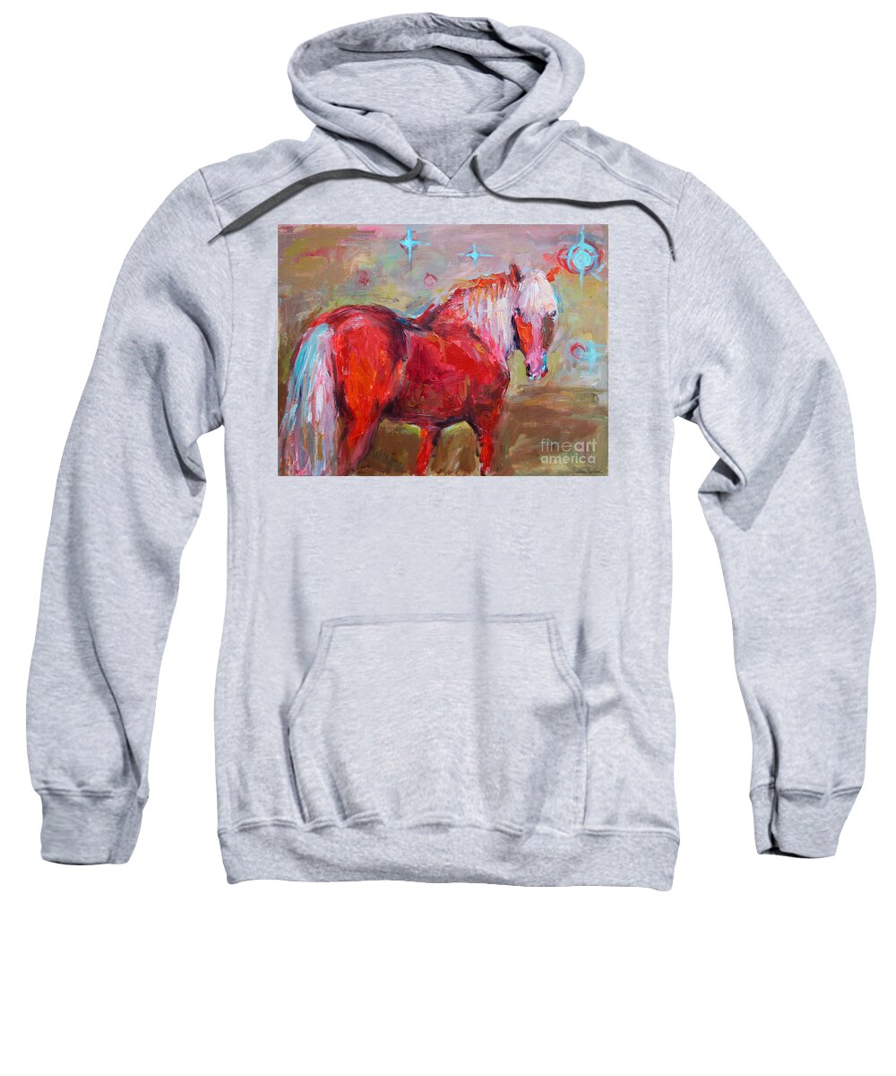 Impressionistic Horse Painting Sweatshirt featuring the painting Red horse contemporary painting by Svetlana Novikova