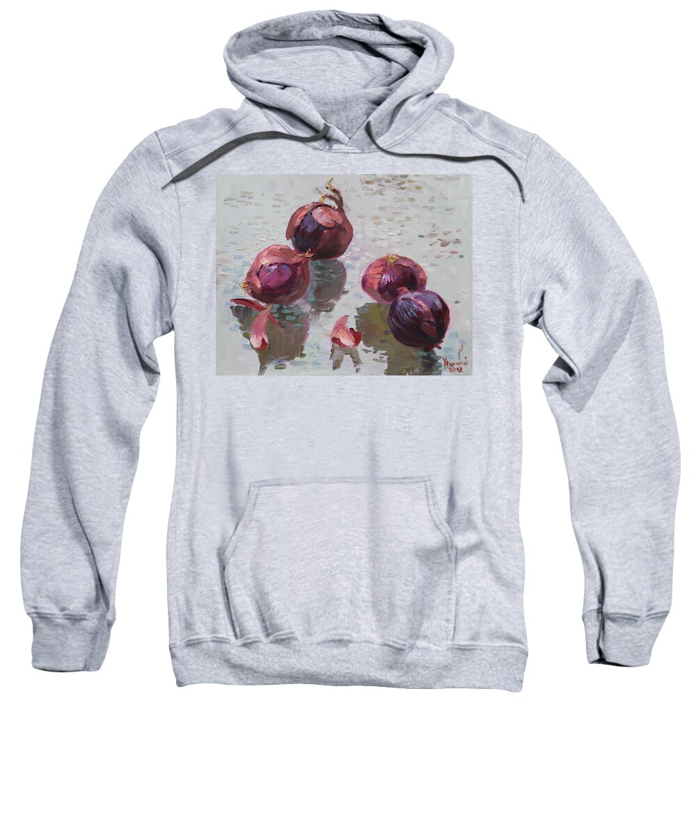 Red Onions Sweatshirt featuring the painting Red Onions by Ylli Haruni