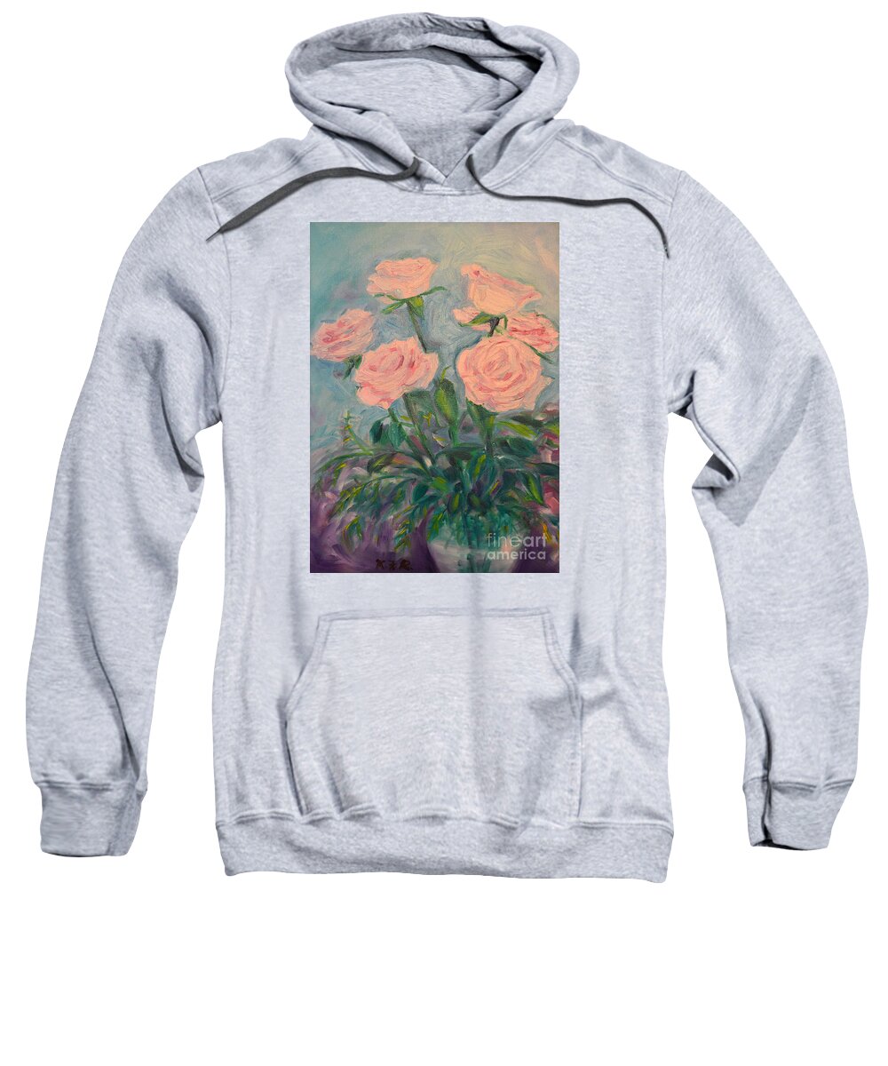 Six Roses Sweatshirt featuring the painting Six Roses by Karen Francis