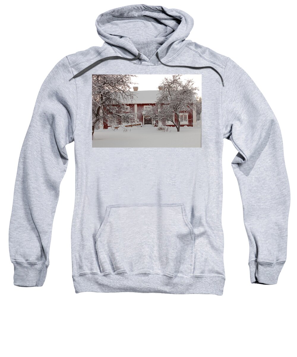 Barn Sweatshirt featuring the photograph Swedish farm house in winter by Ulrich Kunst And Bettina Scheidulin