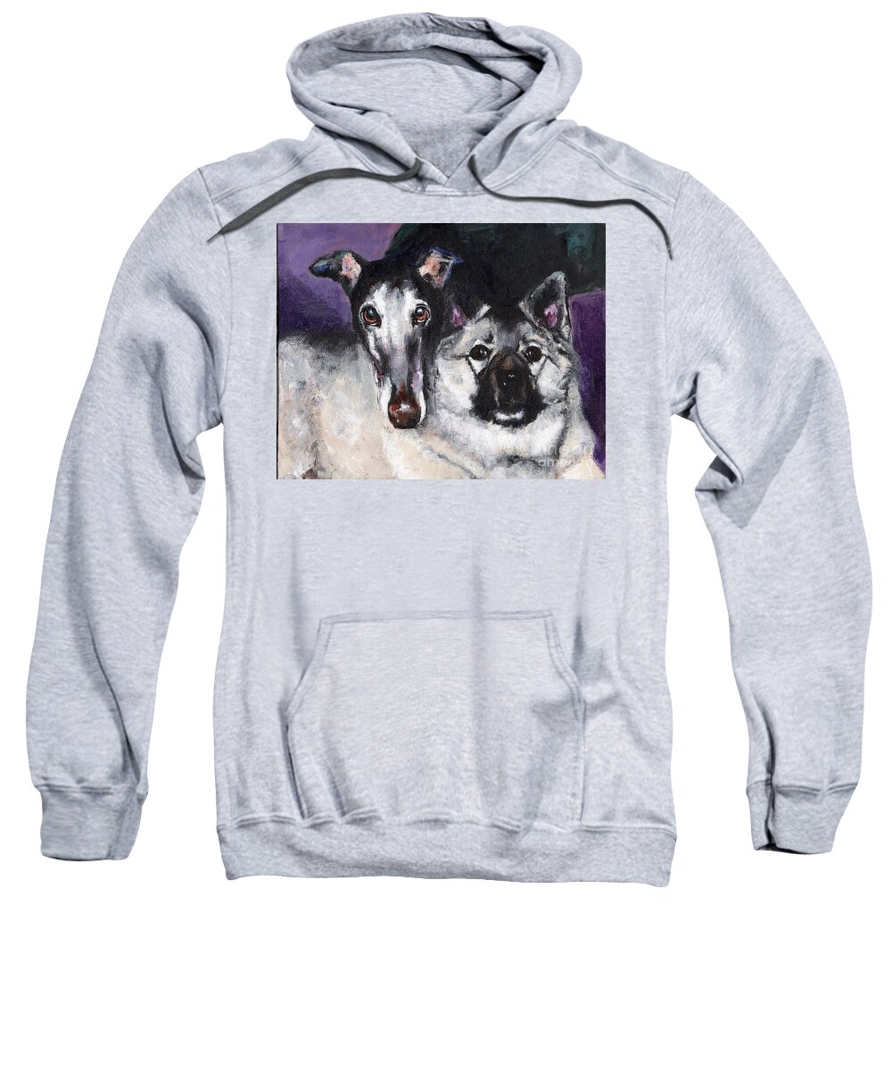 Dog Art Sweatshirt featuring the painting The Grey and the Keeshond by Frances Marino
