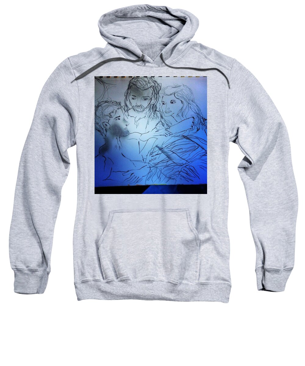 Creation Sweatshirt featuring the drawing Adam andEve The Creation Story #1 by Love Art Wonders By God