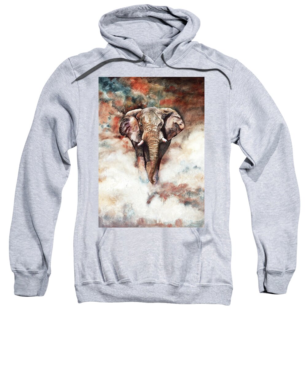 Elephant Sweatshirt featuring the painting Approaching Menace #1 by Peter Williams