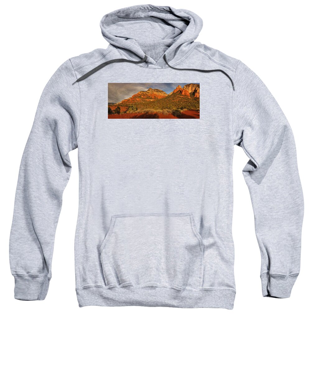 Dry Creek Vista Sweatshirt featuring the photograph Evening Shadows pano Txt #1 by Theo O'Connor