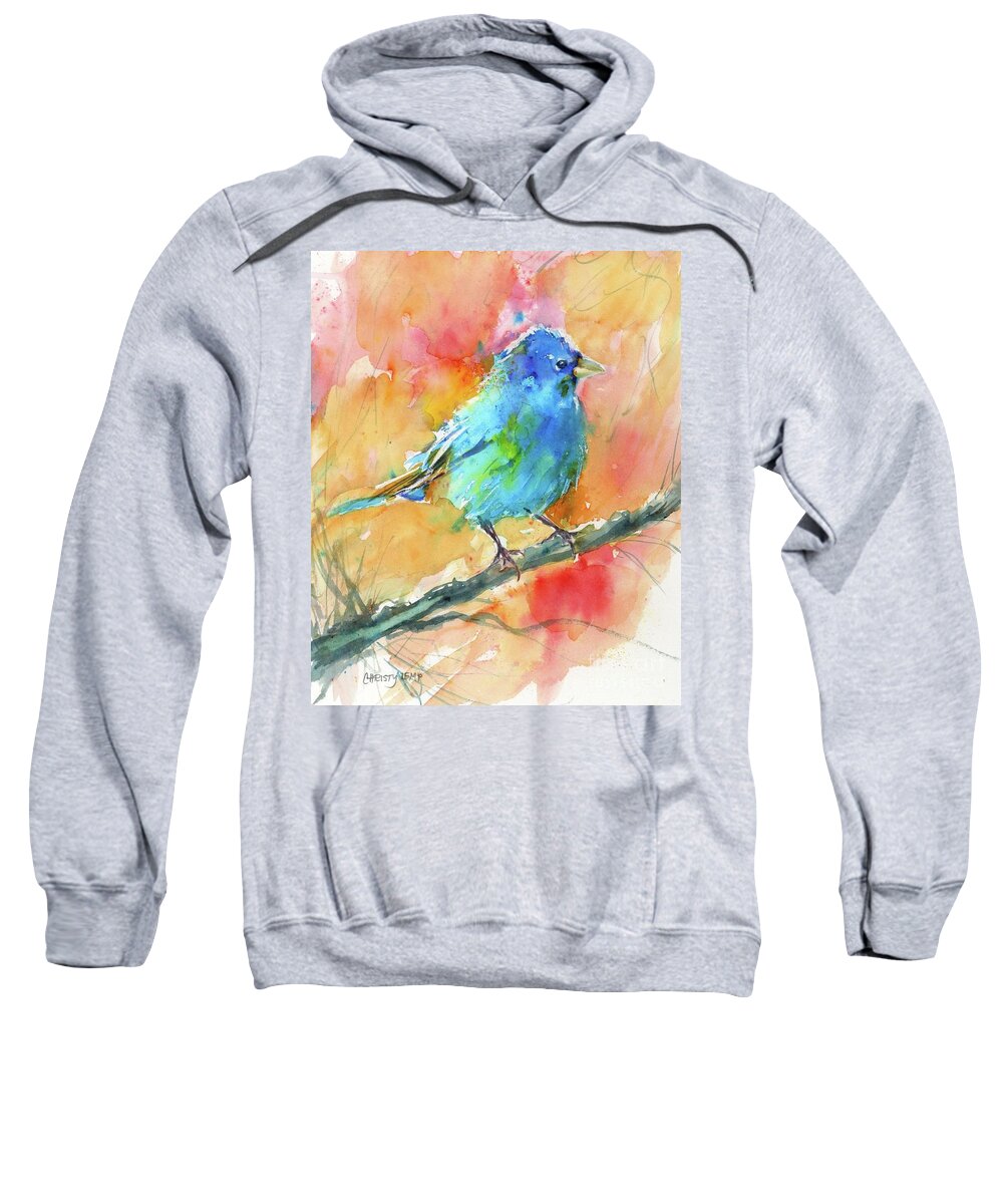 Bird Sweatshirt featuring the painting Indigo Bunting by Christy Lemp