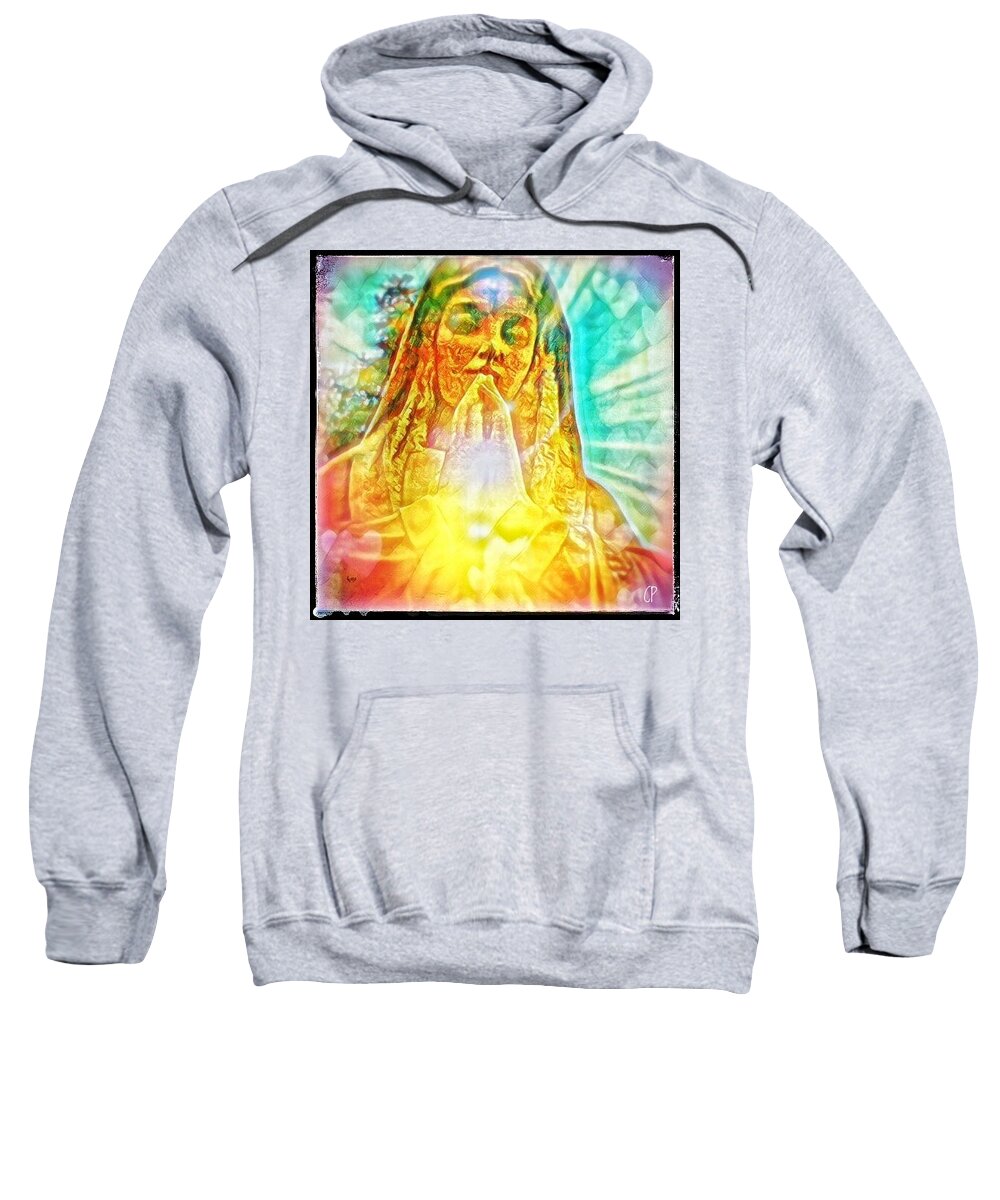 Prayer Sweatshirt featuring the mixed media Mary #1 by Christine Paris