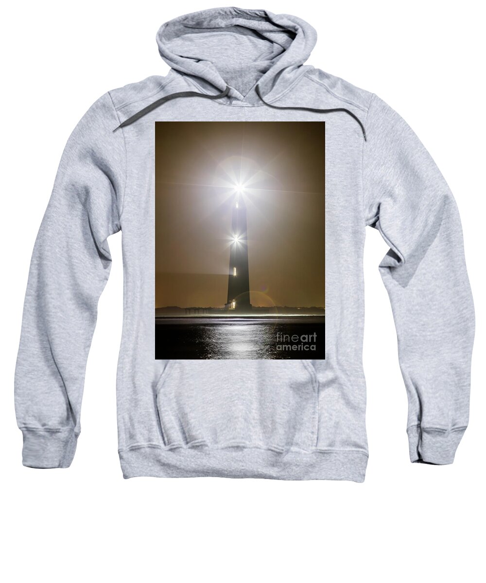 Morris Island Light House 140 Year Anniversary Lighting Sweatshirt featuring the photograph Morris Island Light House 140 Year Anniversary Lighting #1 by Dustin K Ryan