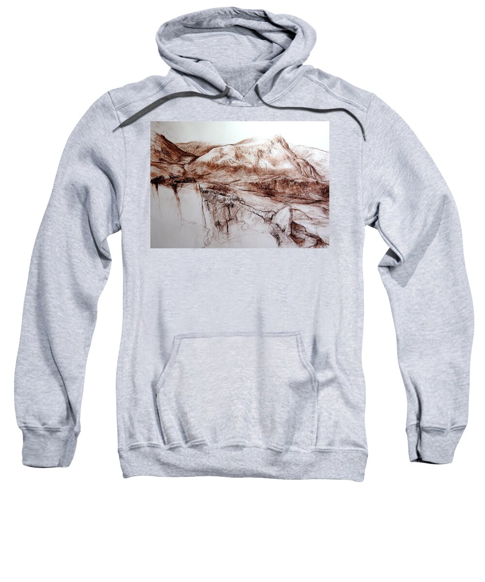 Mountains Sweatshirt featuring the drawing Mountains in Snowdonia by Harry Robertson