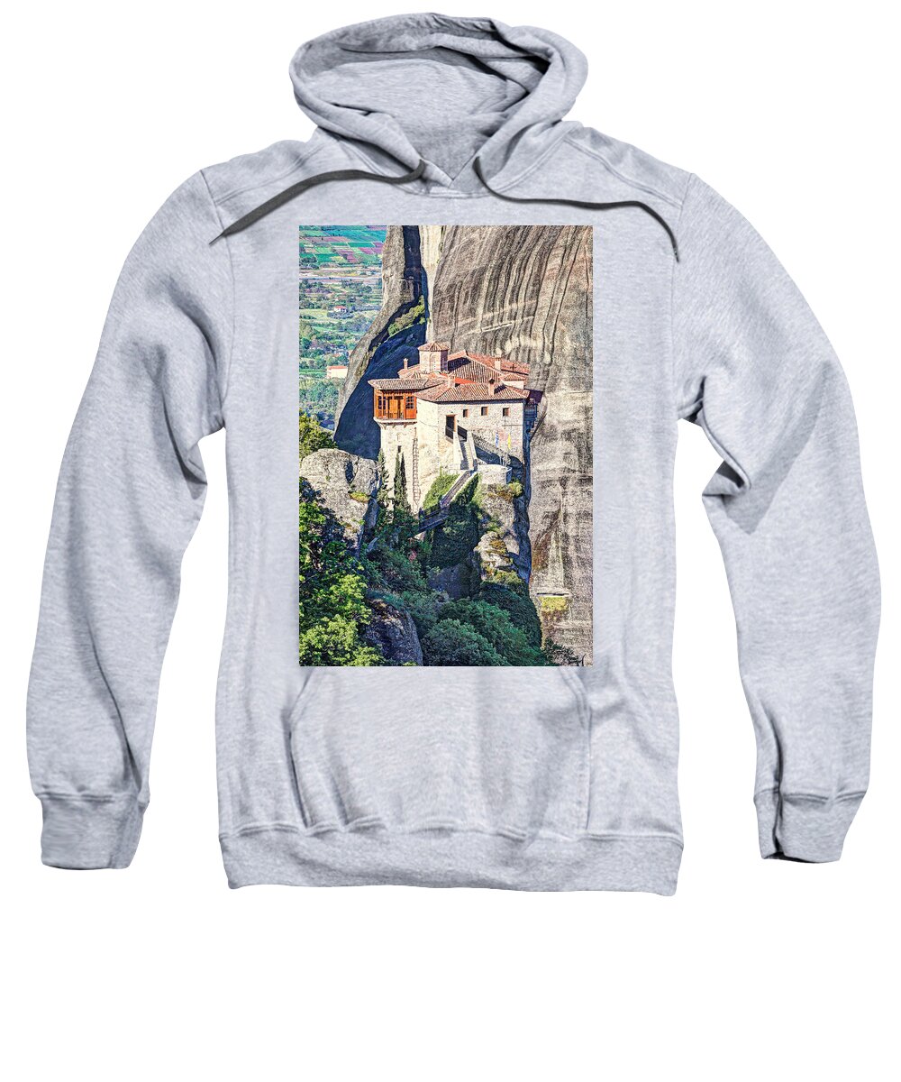 Christ Sweatshirt featuring the photograph The Roussanou Monastery in the Meteora - Greece #1 by Constantinos Iliopoulos