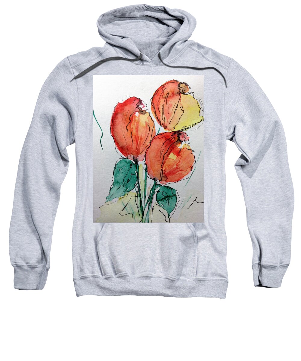 Three Tulips Tulip Sweatshirt featuring the painting Tulips #1 by Britta Zehm