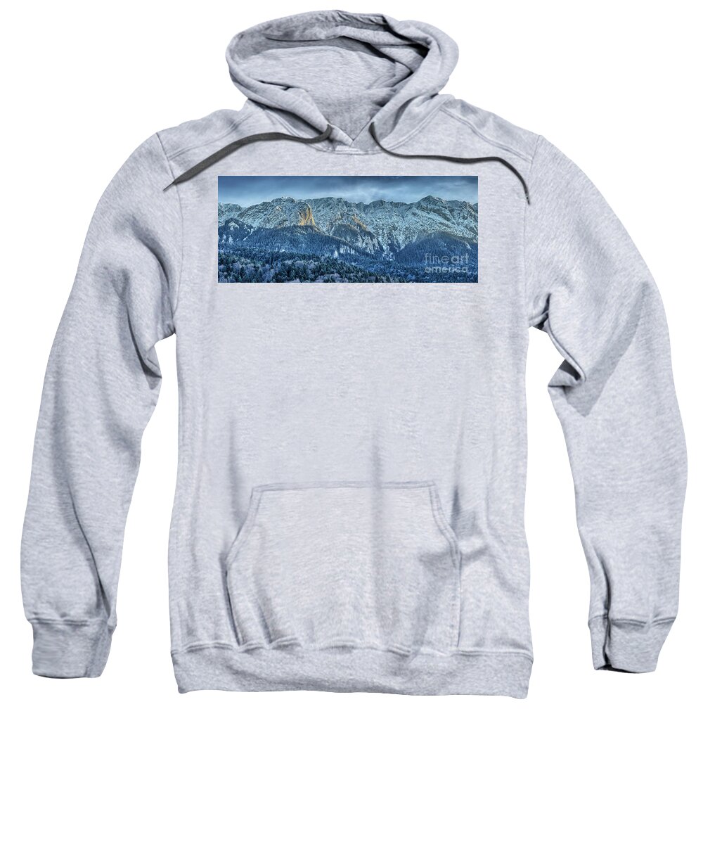 Peak Sweatshirt featuring the photograph Winter landscape with rocky mountains #1 by Ragnar Lothbrok